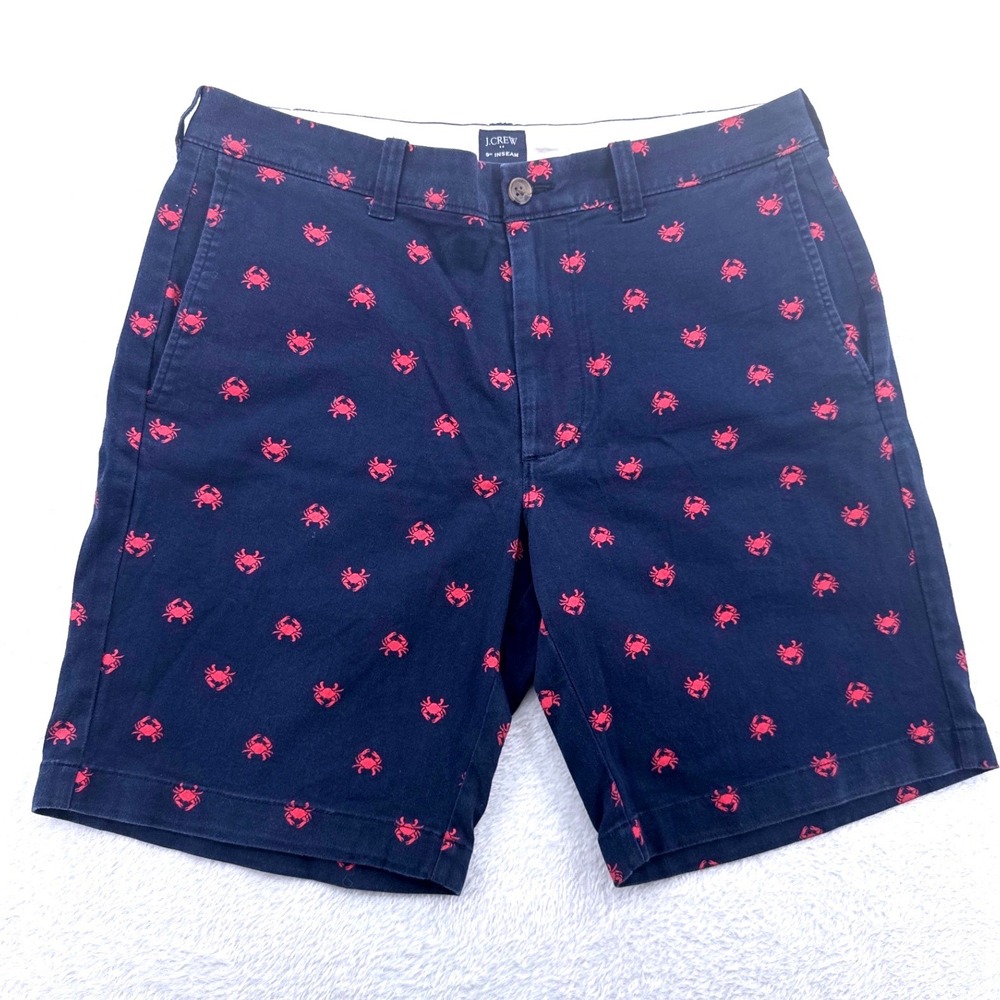 J.Crew Red Crab Mens Chino Shorts 32 Navy Blue 9" Inseam Nautical Beach Summer